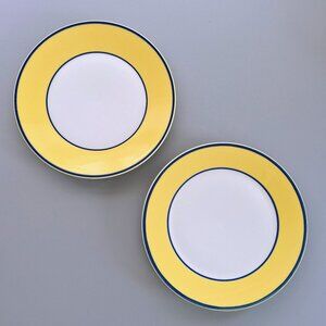 Vintage Pagnossin Yellow Salad Plate Set of 2 Blue Trim Ironstone Italy c1997-98